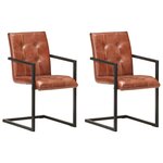 vidaXL Chaises à manger cantilever lot de 2 marron cuir véritable