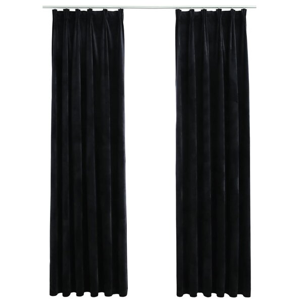 vidaXL Rideaux occultants avec crochets 2 Pièces Velours Noir 140x175 cm