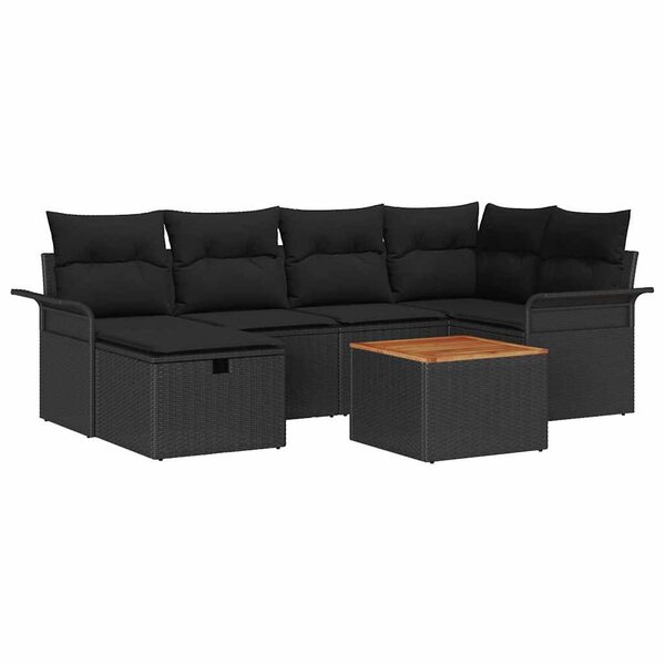 vidaXL Ensemble de canapé de jardin avec coussin 7 Pièces Noir Poly rotin
