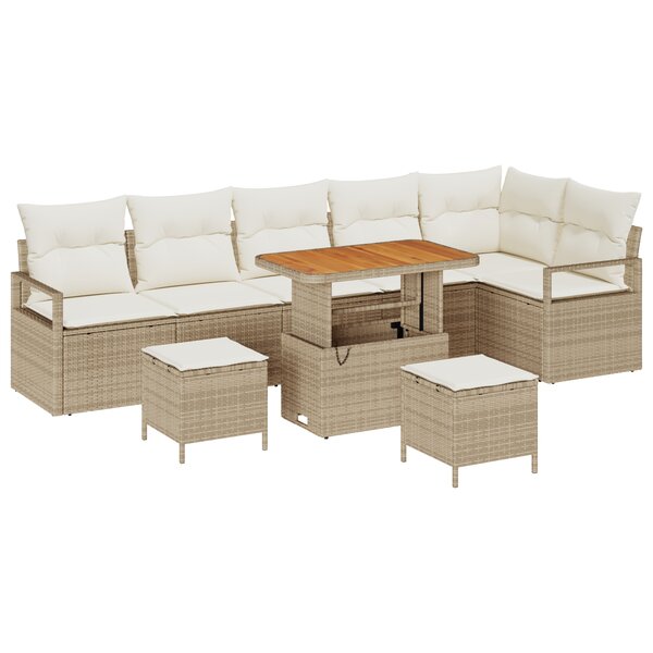 Ensemble de canapé de jardin vidaXL 9 pièces avec coussins beige en poly rotin acacia
