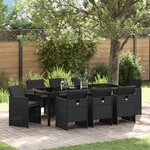 vidaXL Ensemble de Salle à Manger de Jardin 9 Pièces avec Coussins - Rotin Poly Noir