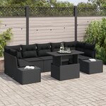 vidaXL Ensemble de Canapé de Jardin 8 Pièces avec Coussins Noir en Rattan Synthétique