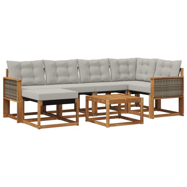 vidaXL Ensemble de canapés d'extérieur 7 pc Naturel et gris clair
