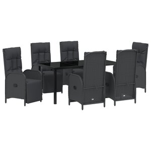 vidaXL Ensemble de salle à manger de jardin 7 pièces avec coussins en poly rattan noir