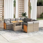 vidaXL Salon de jardin avec coussins 9 Pièces beige résine tressée acacia