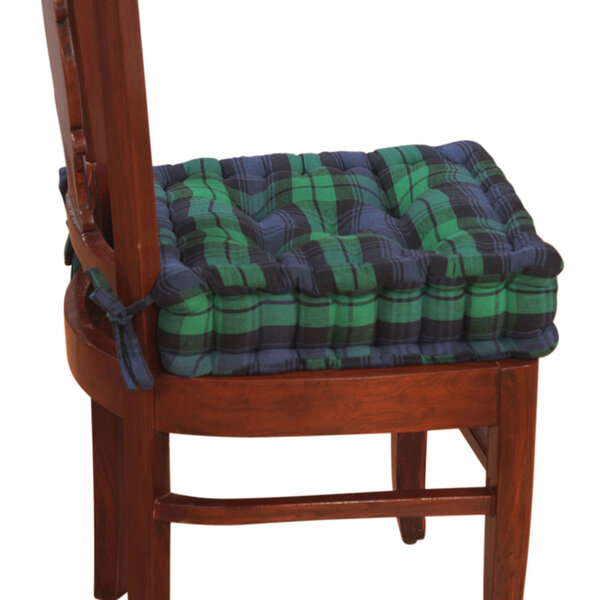 Galette de chaise coussin rehausseur en coton à carreaux écossais Bleu  40 x 40 x 10 cm - HOMESCAPES