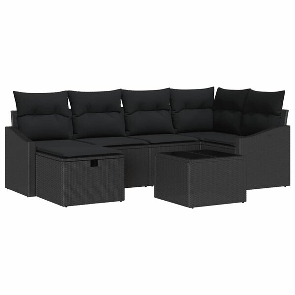 vidaXL Ensemble de canapé de jardin avec coussin 7 Pièces Noir