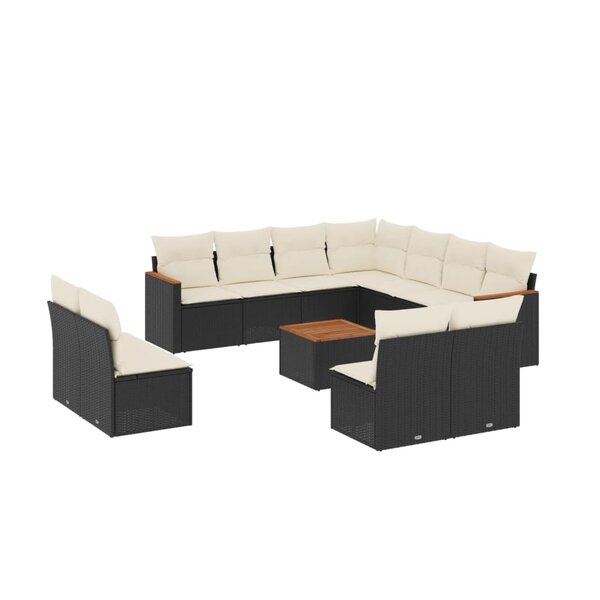 vidaXL Salon de jardin 12 Pièces avec coussins noir résine tressée