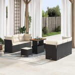 vidaXL Ensemble de canapé de jardin avec coussin 9 Pièces Noir et crème