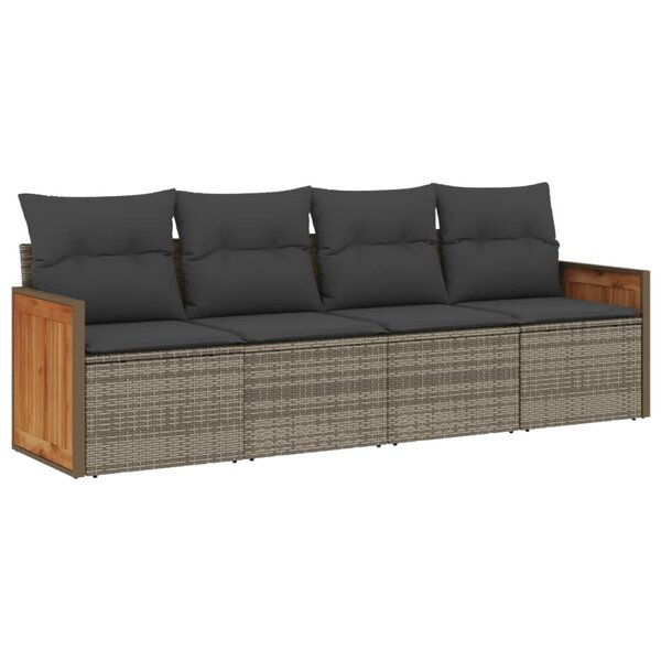 vidaXL Salon de jardin 4 Pièces avec coussins gris résine tressée