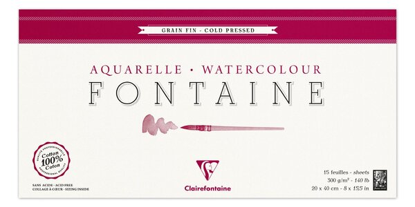 Bloc Fontaine 15F grain fin 20x40 300g encollé 4 côtés CLAIREFONTAINE
