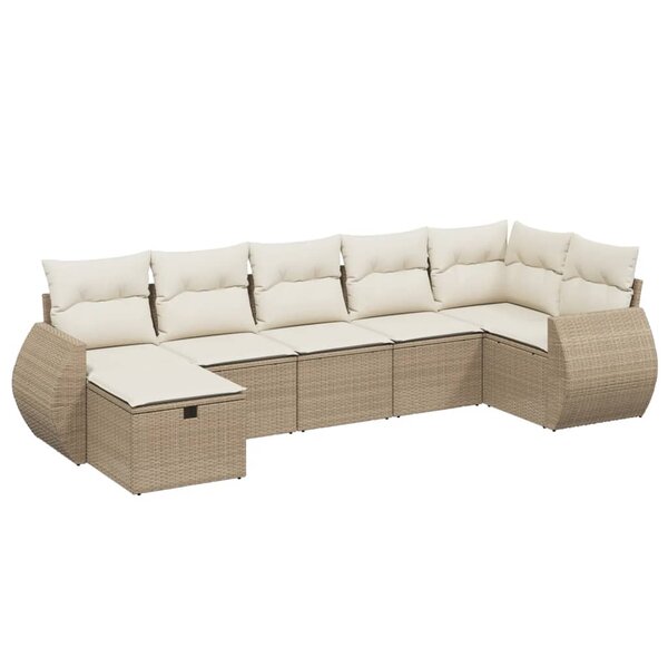 vidaXL Salon de jardin avec coussins 7 Pièces beige résine tressée