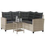 vidaXL Canapé de jardin table et coussins en forme de L gris clair