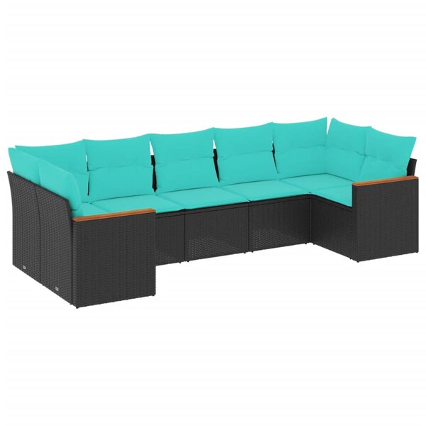 vidaXL Salon de jardin 7 Pièces avec coussins noir résine tressée