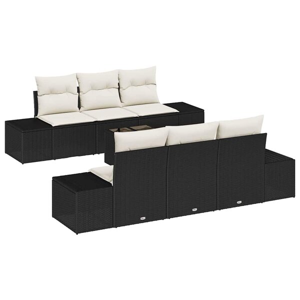 vidaXL Ensemble de canapé de jardin 7 Pièces Noir Poly rotin