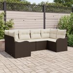 Ensemble de Canapé de Jardin 6 Pièces avec Coussins Marron Rattan Poly