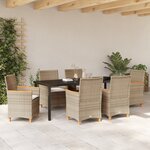 vidaXL Set de salle à manger de jardin 7 pièces avec coussins Beige Poly Rattan