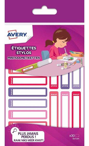 RESMI30F - 30 étiquettes stylos (camaïeu rose) 50x10mm AVERY