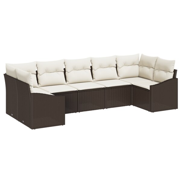 vidaXL Ensemble de Canapé de Jardin 7 pièces avec Coussins Marron en Rattan Poly