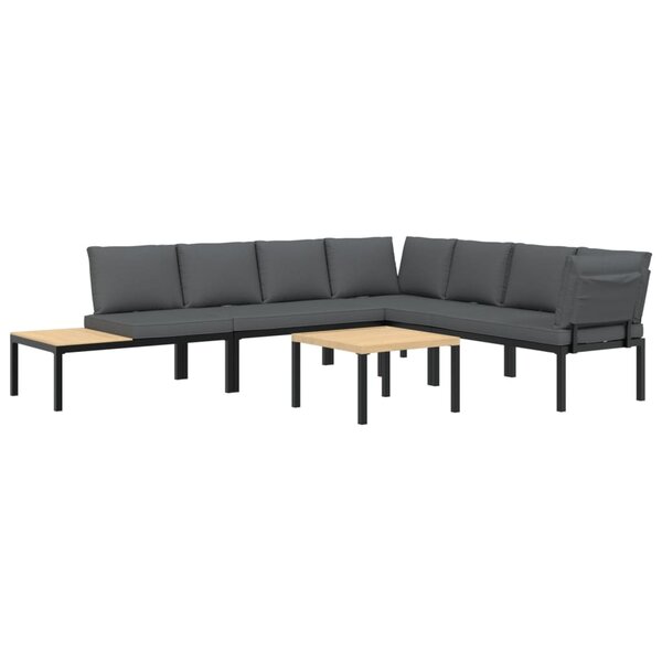vidaXL Salon de jardin 5 Pièces avec coussins noir aluminium