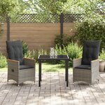 vidaXL Set de 3 Pièces pour Dîner de Jardin avec Coussins Gris en Rattan Poly