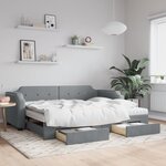 vidaXL Lit de jour avec gigogne et tiroirs gris clair 100x200 cm tissu