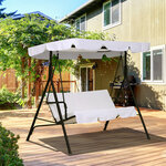Balancelle de jardin 3 places toit inclinaison réglable coussins assise et dossier 1 72L x 1 1l x 1 52H m acier noir polyester blanc