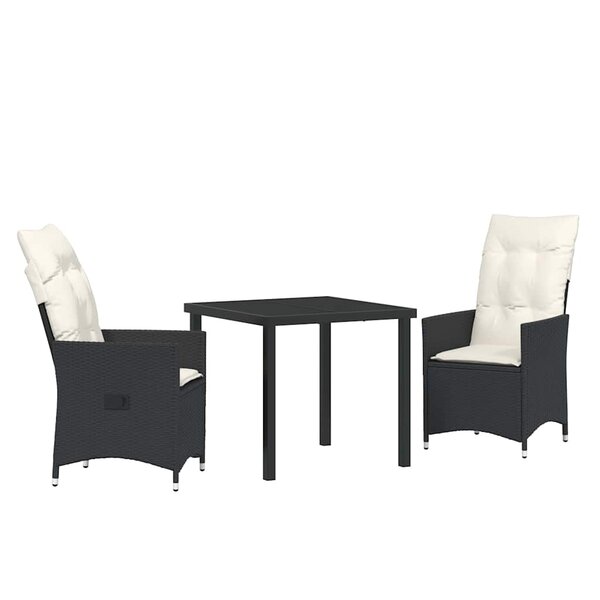 vidaXL Ensemble de salle à manger pour jardin 3 Pièces Noir polyrotin