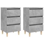 vidaXL Tables de chevet avec pieds en bois 2 Pièces gris béton 40x35x69cm