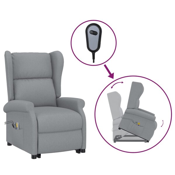 vidaXL Fauteuil de massage inclinable Gris clair Tissu