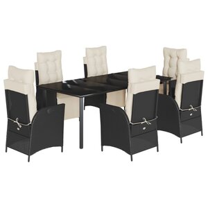 vidaXL Ensemble à manger de jardin coussins 7Pièces Noir Résine tressée