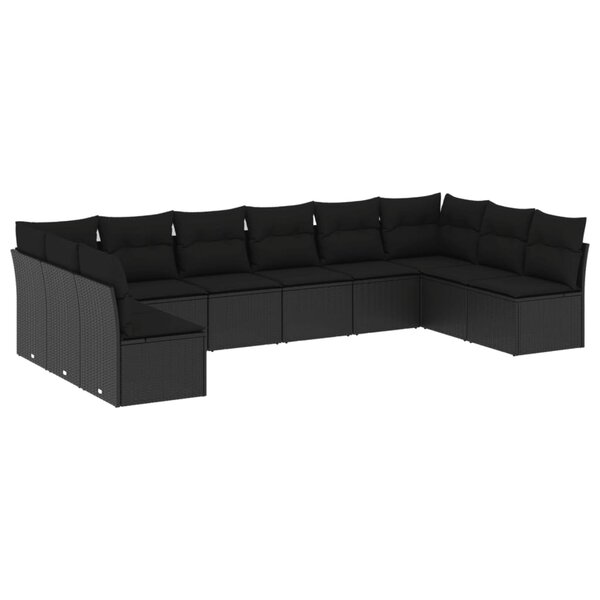 vidaXL Salon de jardin 10 Pièces avec coussins noir résine tressée