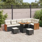 vidaXL Ensemble de canapé de jardin avec coussin 9 Pièces Noir et Crème