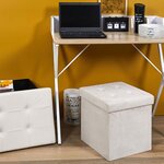 Pouf coffre pliable en suédine assise capitonnée beige