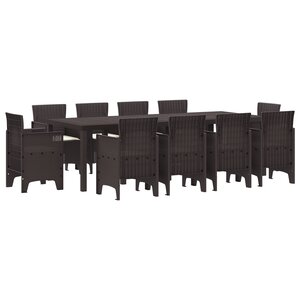vidaXL Ensemble de Salle à Manger de Jardin 11 Pièces avec Coussins Marron Poly Rattan