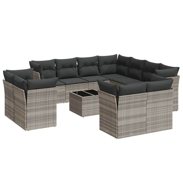 vidaXL Salon de jardin avec coussins 12 Pièces gris clair résine tressée