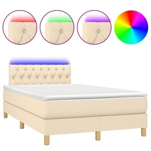 vidaXL Sommier à lattes de lit matelas et LED crème 120x190 cm tissu