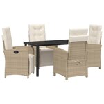Set de salle à manger jardin 5 pièces avec coussins beige en poly rotin