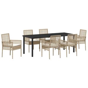 vidaXL Ensemble de salle à manger pour jardin 7 Pièces Beige polyrotin