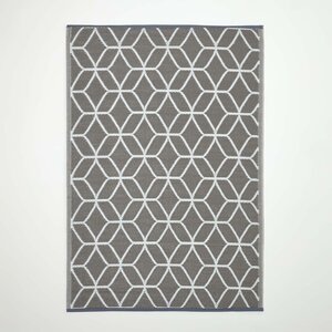 Tapis extérieur terrasse réversible - Tapis de jardin imperméable et résistant UV - Géométrique - Gris - 120x180 cm - HOMESCAPES