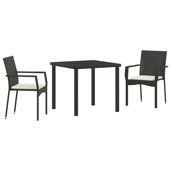 vidaXL Ensemble de salle à manger pour jardin 3 Pièces Noir polyrotin