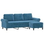 vidaXL Canapé à 3 places avec repose-pieds Bleu 180 cm Velours