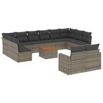 vidaXL Salon de jardin avec coussins 13 Pièces gris résine tressée
