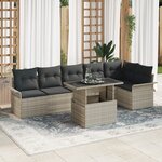vidaXL Ensemble de Canapé de Jardin 7 pièces avec Coussins en Rotin Poly Gris Clair
