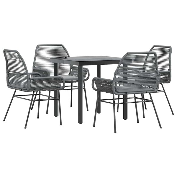 vidaXL Ensemble à manger jardin coussins 5 Pièces gris poly rotin verre