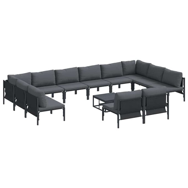 vidaXL Ensemble de canapé de jardin avec coussin 13 Pièces Noir Acier
