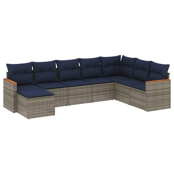 vidaXL Salon de jardin 8 Pièces avec coussins gris résine tressée