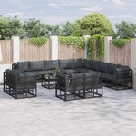vidaXL Ensemble de canapé de jardin avec coussin 13 Pièces Noir Aluminium