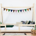Lit Tipi enfant avec barrière bois massif gris 90 x 180 cm