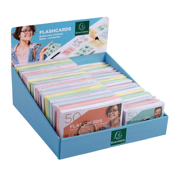 Prés. Comp. Avec 38 Paquets De 50 Flashcards Sous Film + Anneau - Bristol Ligné Perforé - A6 Et A7 - Couleurs Assorties - Exacompta